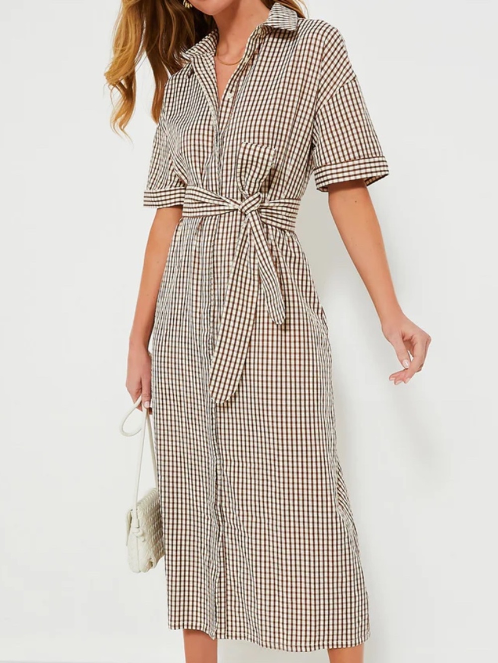 Tuckernuck Pomander Place Brown Gingham Seersucker Zacara Dress